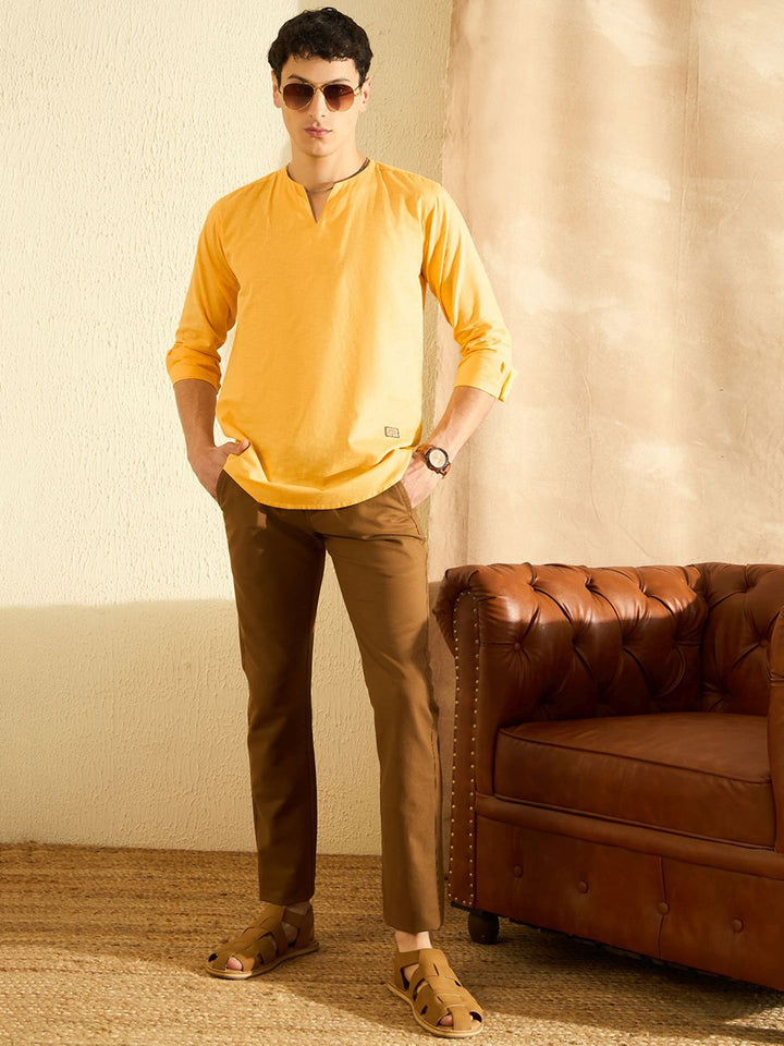 Dennison Men Kurta kasual pepejal kuning