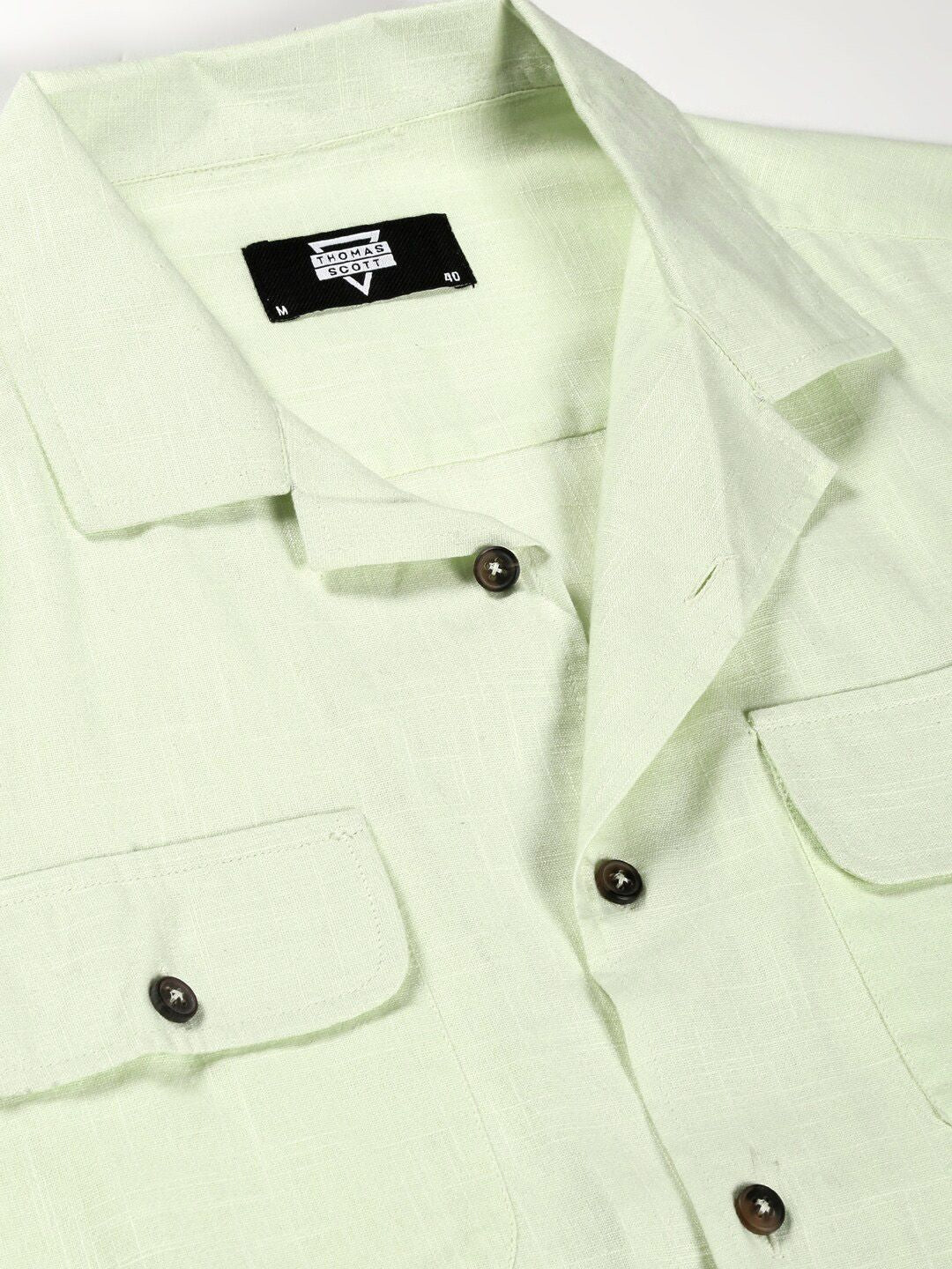 Thomas Scott Classic Cuban Collar Cotton Linen Casual Shacket