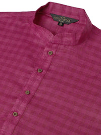 Anug by SOJANYA Men Magenta Checked Dobby Mandarin Collar Kurta