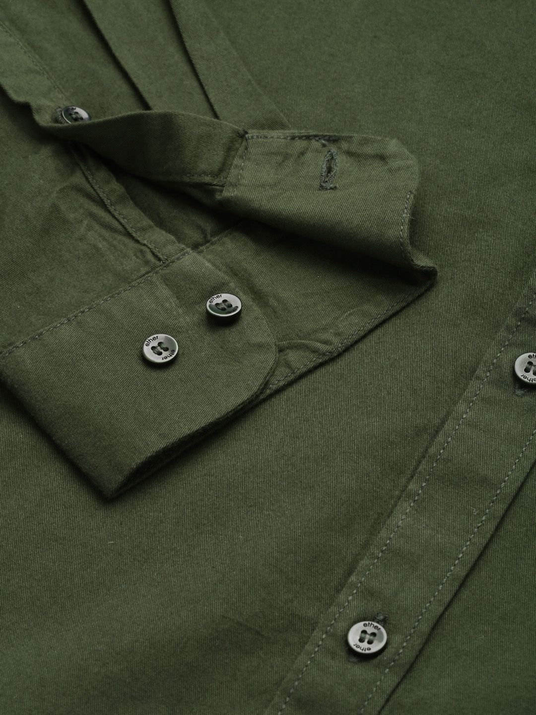 ether Men Olive Green Opaque Pure Cotton Casual Shirt