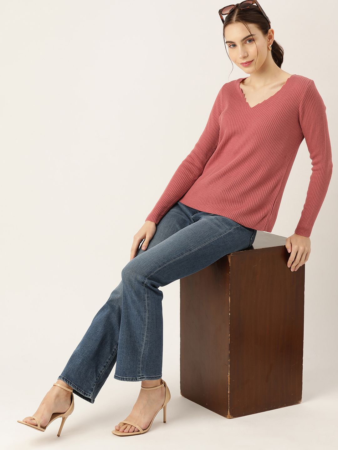 DressBerry V-Neck Ribbed Acrylic Pullover