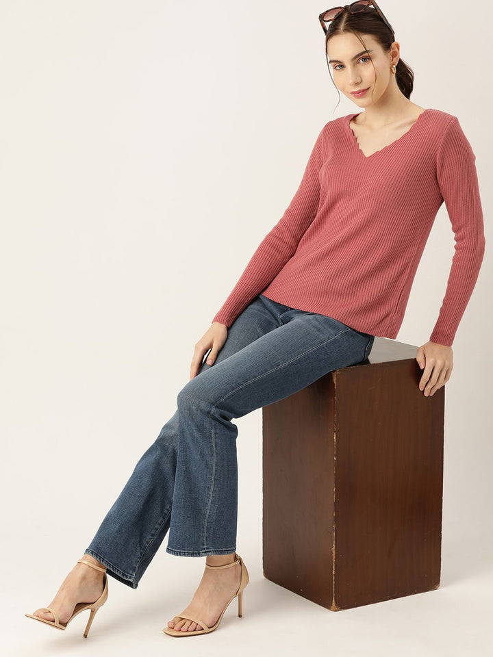 DressBerry V-Neck Ribbed Acrylic Pullover