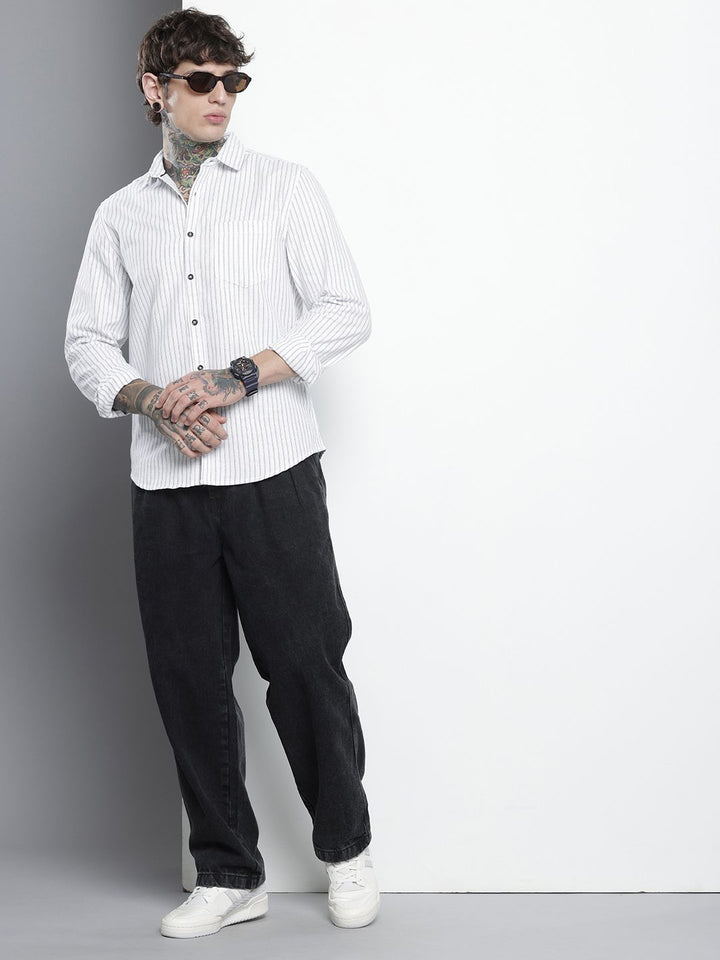 The Indian Garage Co Slim Fit Opaque Striped Casual Shirt