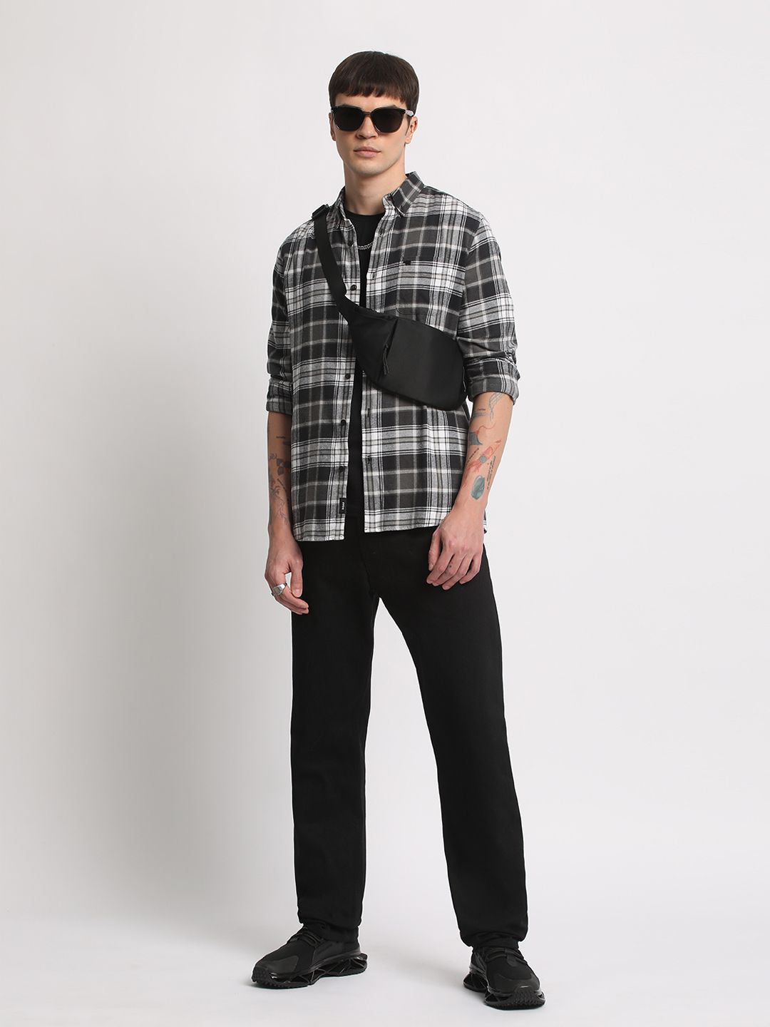 THE BEAR HOUSE Tartan Checked Slim Fit Flannel Pure Cotton Casual Shirt