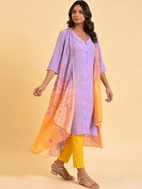 W Purple V-Neck Ethnic Motifs Printed Layered Kurta