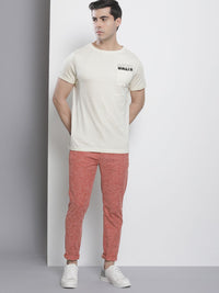 The Indian Garage Co Men Rust Red Melange Effect Slim Fit Trousers