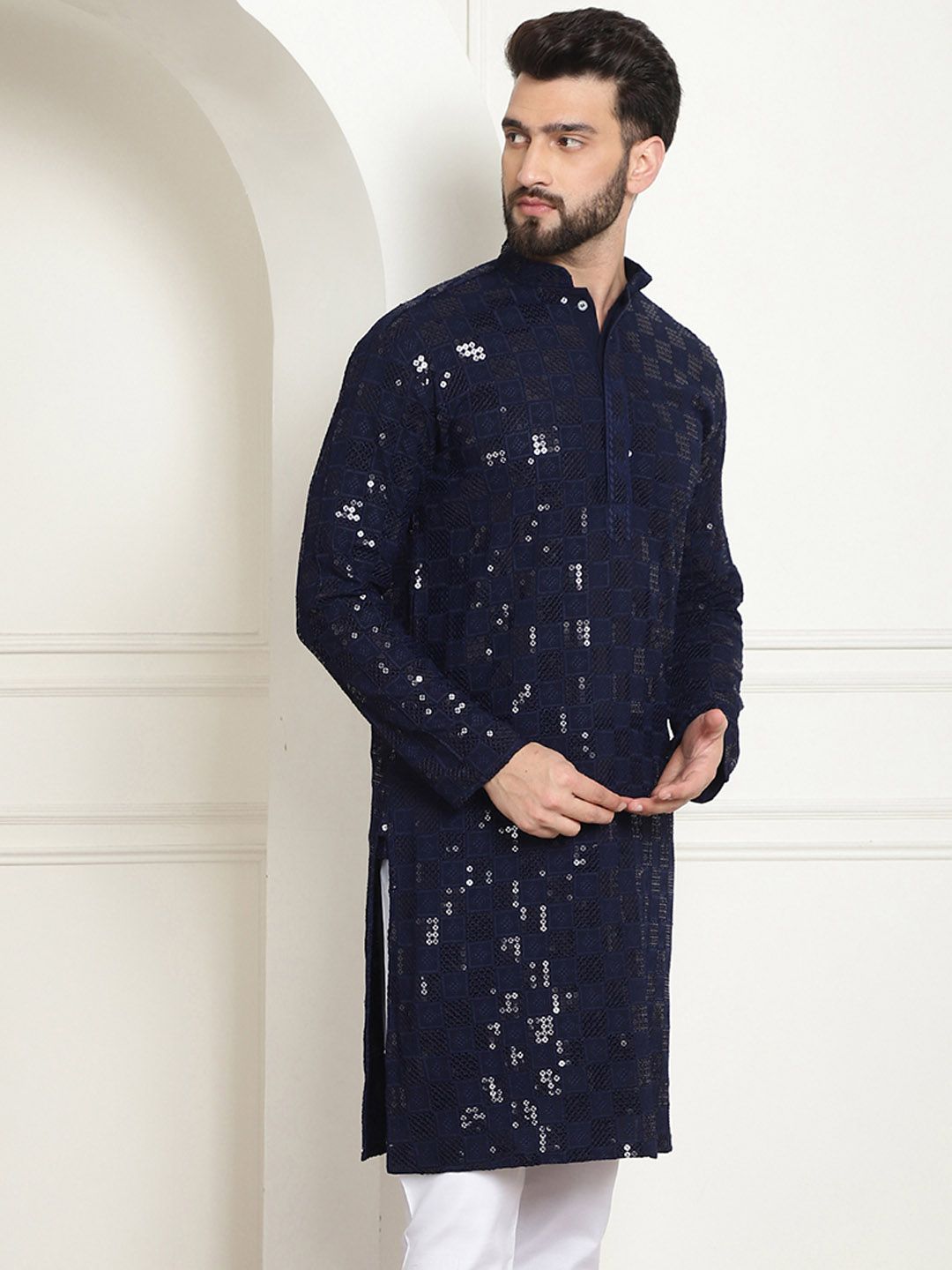 SOJANYA Dihiasi Kolar Mandarin Kurta Kapas Tulen Lurus