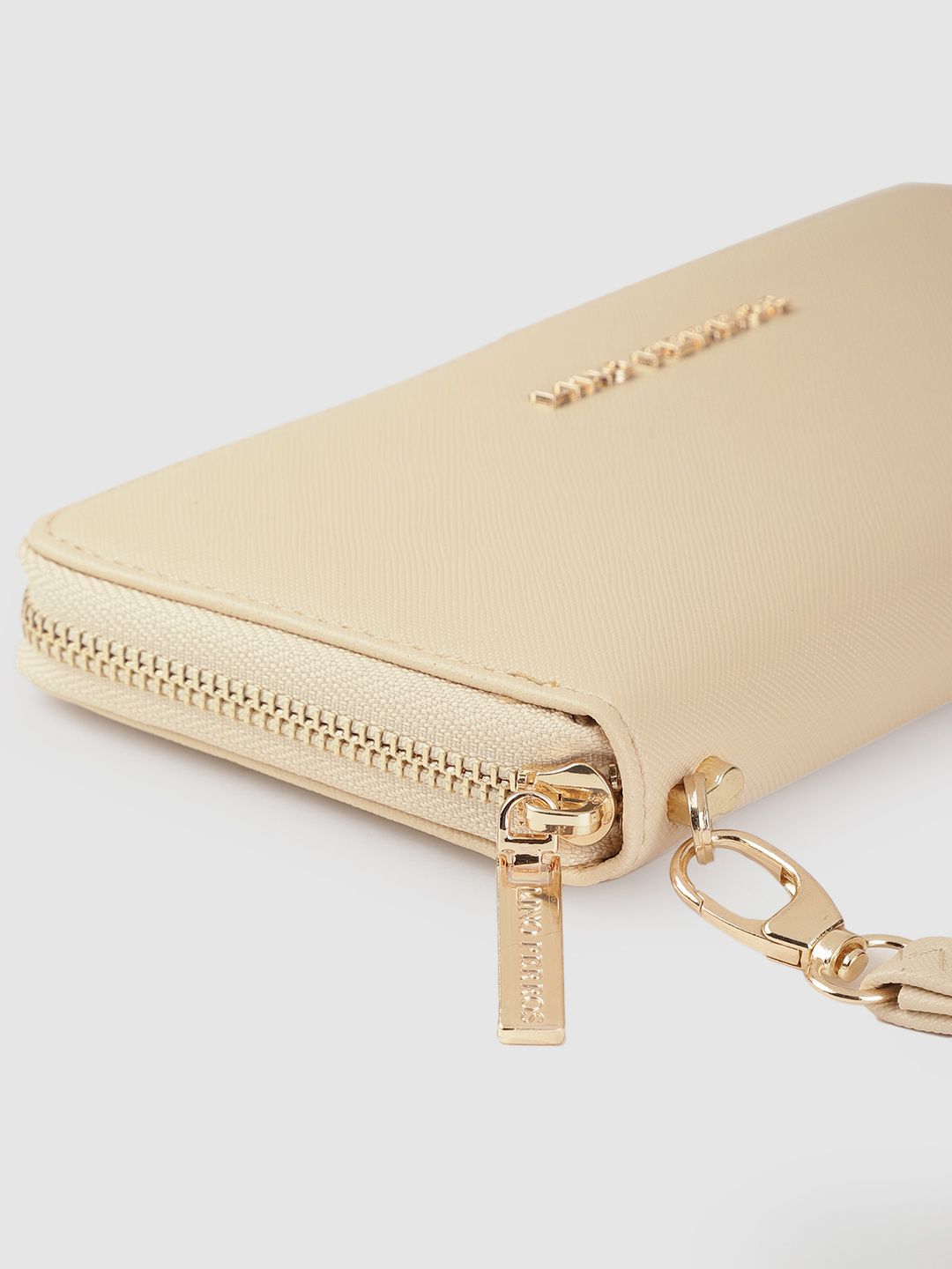 Lino Perros Women Beige Saffiano Textured Zip Around Wallet