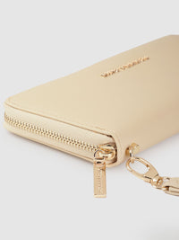 Lino Perros Women Beige Saffiano Textured Zip Around Wallet