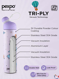 Pexpo Pico Purple ISI Certified Thermosteel Hot, Cold With Rocket Flask Water Bottle 500ml