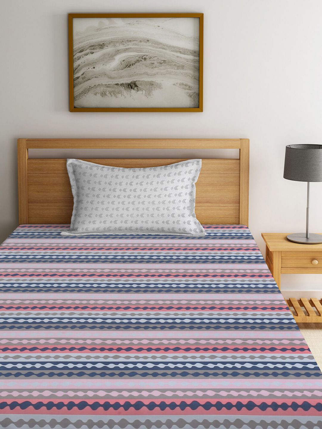KLOTTHE Pink Chevron Polycotton 300 TC Single Cadar Halus dengan Sarung Bantal-87 x 59 inci