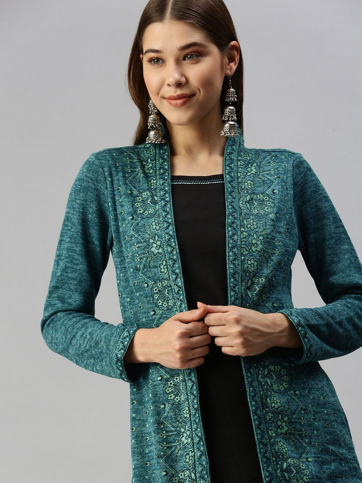 Global Desi Blue & Black Floral A-Line Dress With a Layer