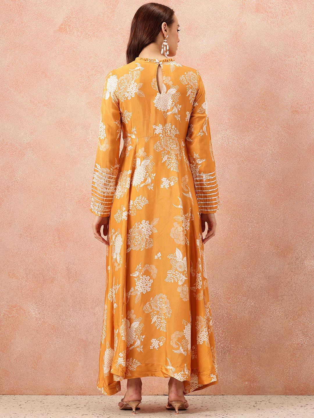 all about you Floral Printed Gotta Patti Detail Maxi Ethnic Fit & Flare Dress