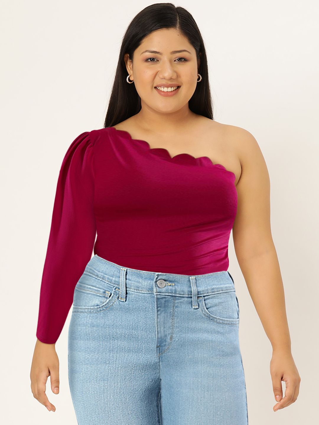 Berrylush One Shoulder Puff Sleeve Top