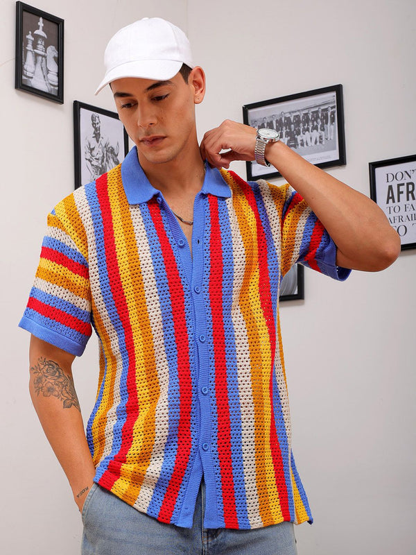 Garaj India Co -Striped Spread Collar Santai Santai