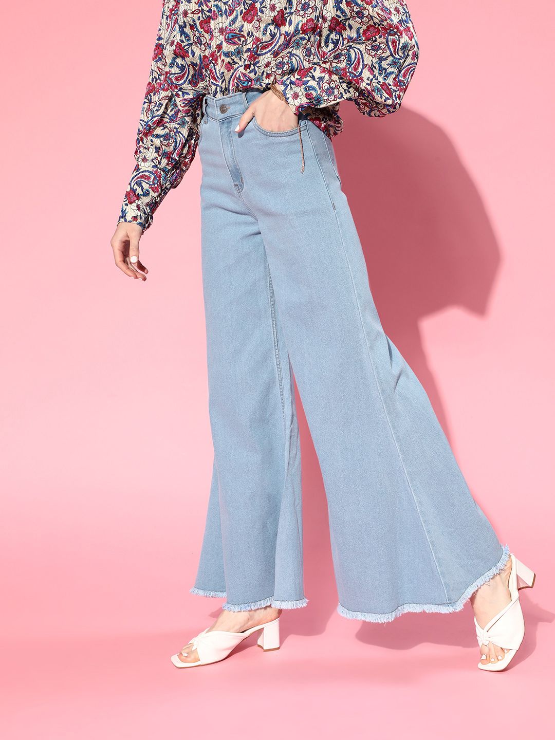 SASSAFRAS Women Light Blue Flared High-Rise Jeans