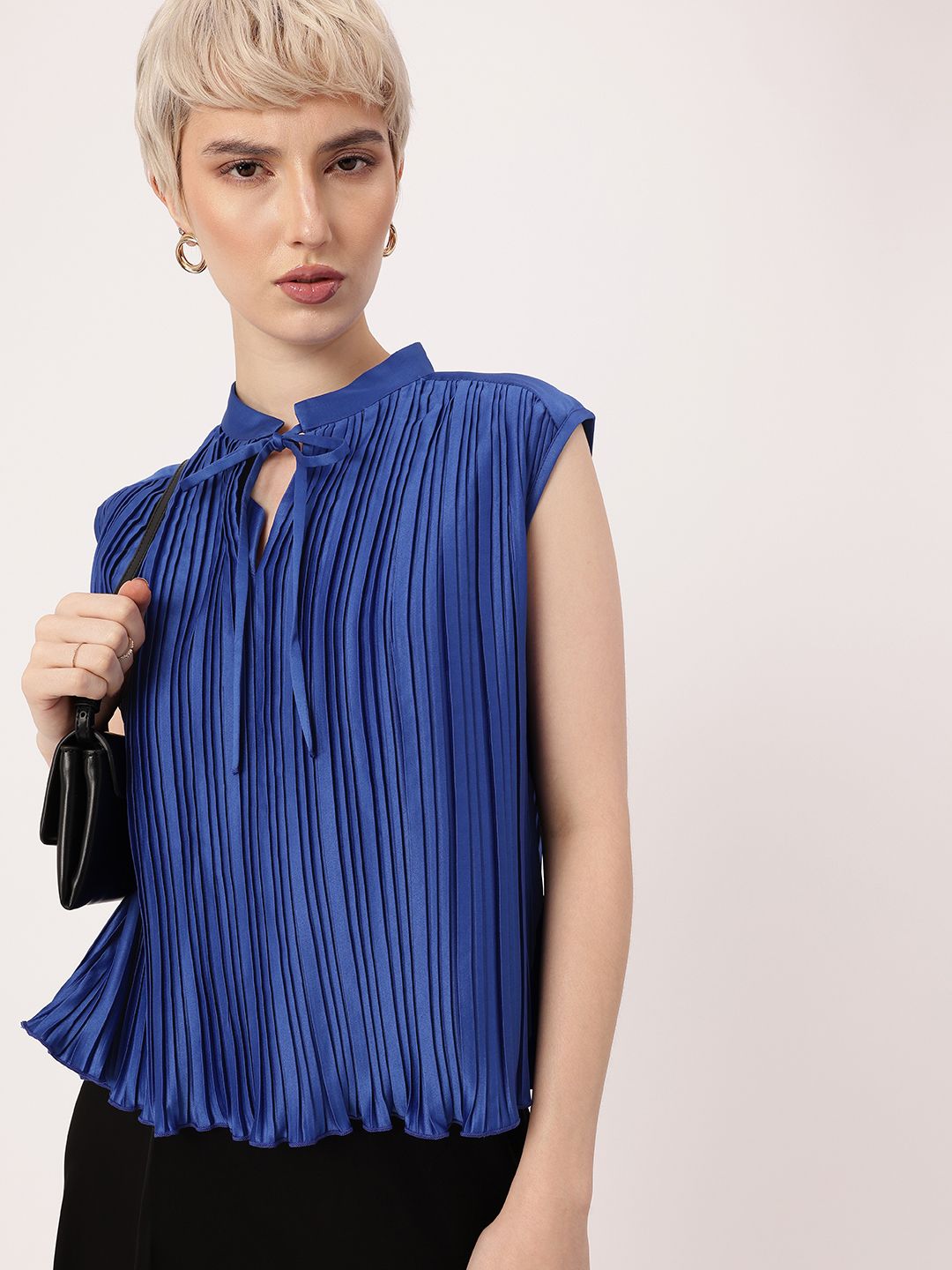 DressBerry Effortless Elegance Accordion Pleated Satin Finish A-Line Top