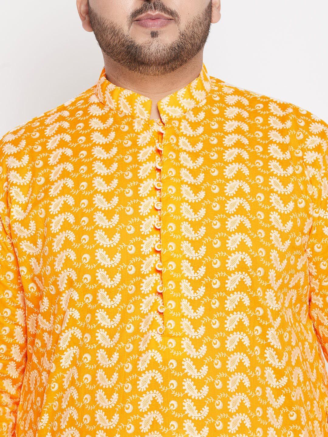 VASTRAMAY Men Chikankari Embroidered Pure Cotton Plus Size Kurta