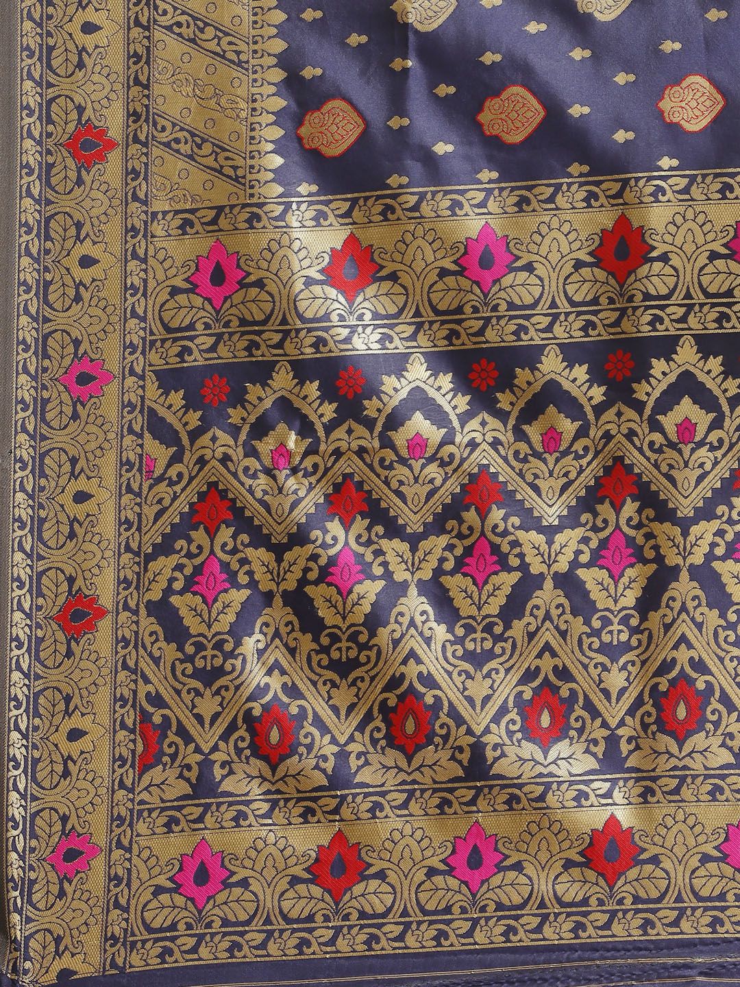 Saree mall Navy Blue & Golden Woven Design Banarasi Saree