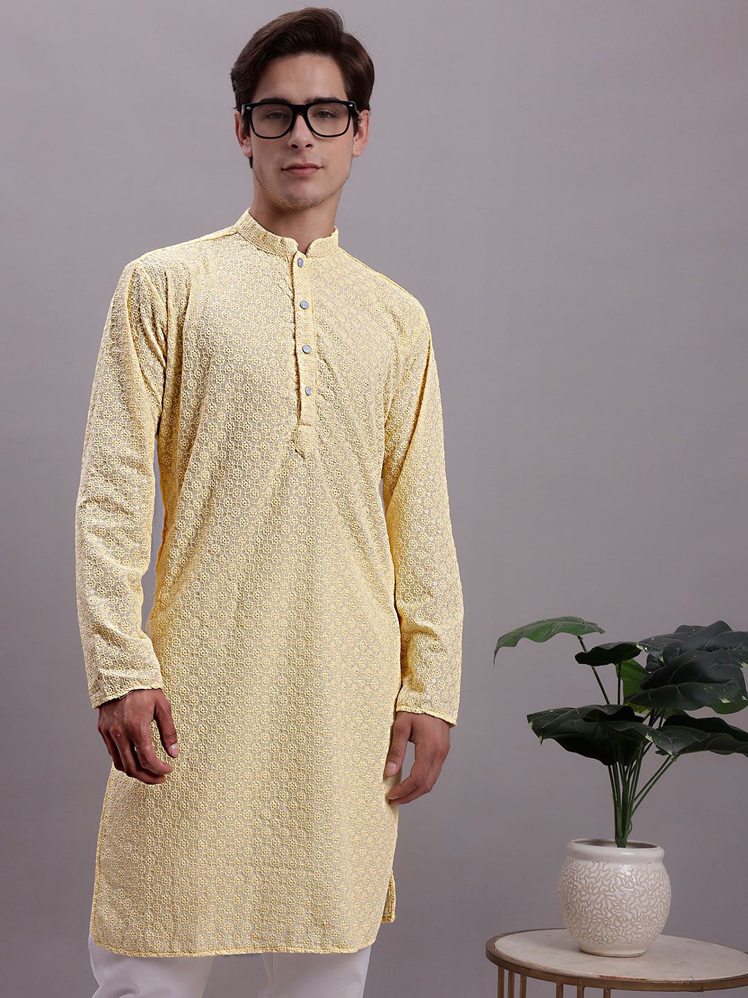 Jompers Ethnic Thread Work Mandarin collar Pure cotton Straight Kurta
