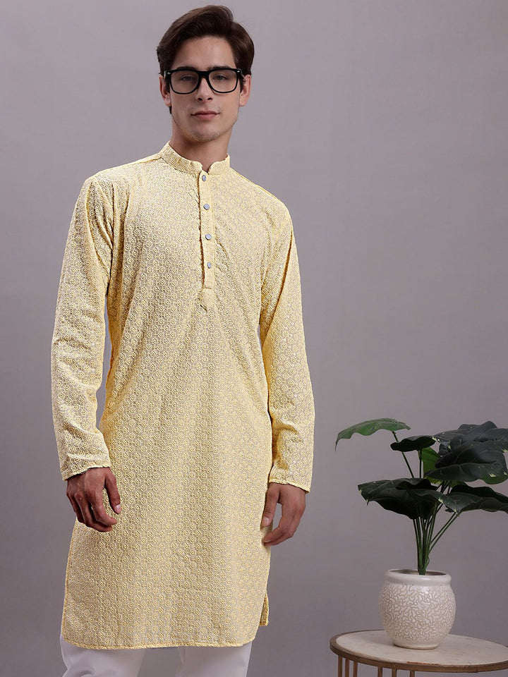 Jompers Ethnic Thread Work Mandarin collar Pure cotton Straight Kurta