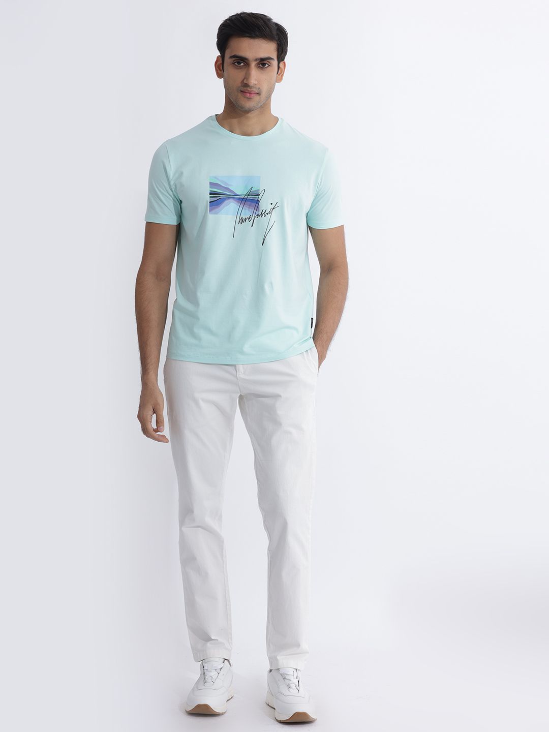 RARE RABBIT Men Libro Graphic Printed Slim Fit Cotton T-Shirt