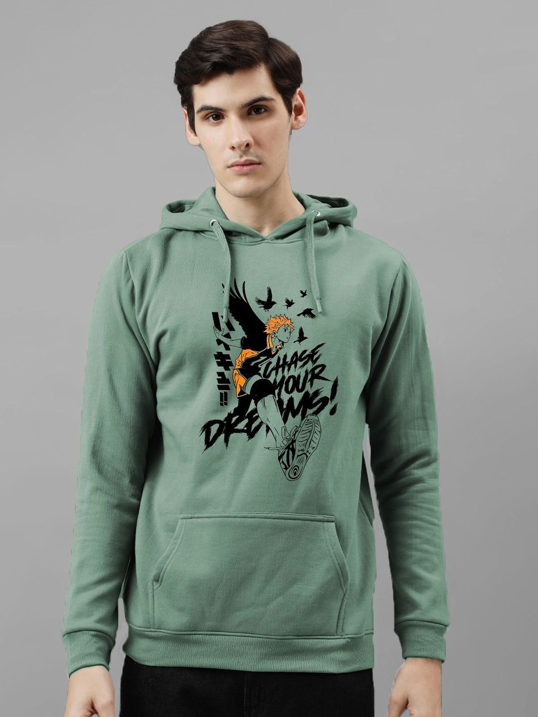 ADRO Men Printed Alphanumeric Hooded Pullover Sweatshirt