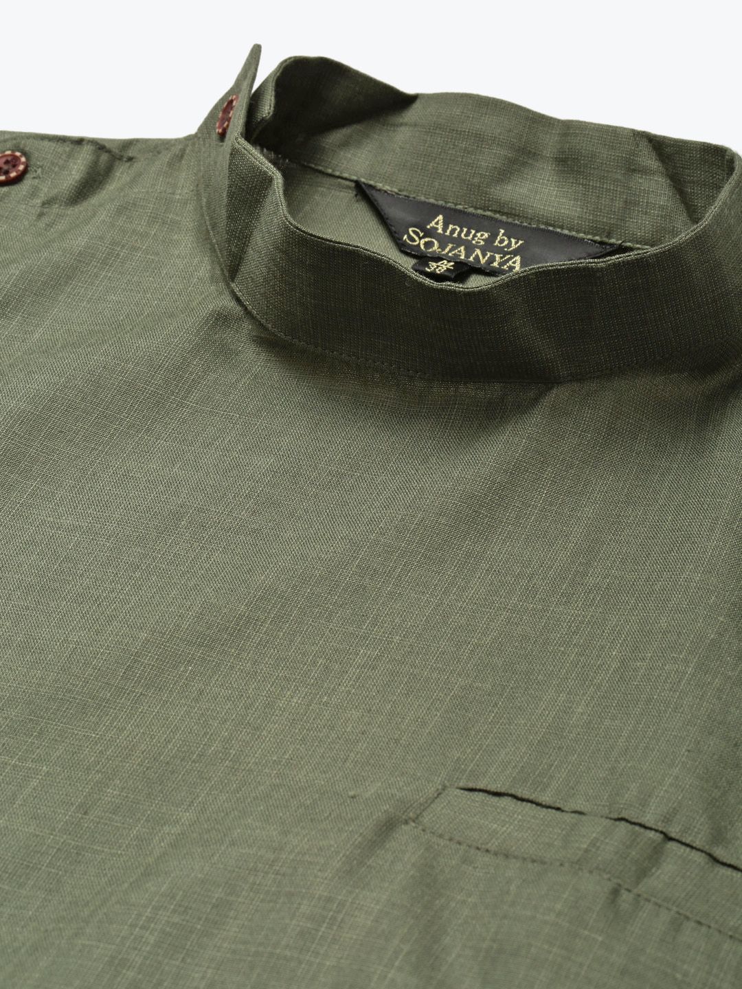 Anug by SOJANYA Men Olive Green Asymmetric Hem Kurta