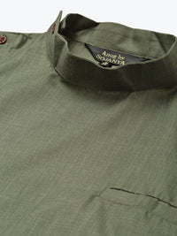 Anug by SOJANYA Men Olive Green Asymmetric Hem Kurta