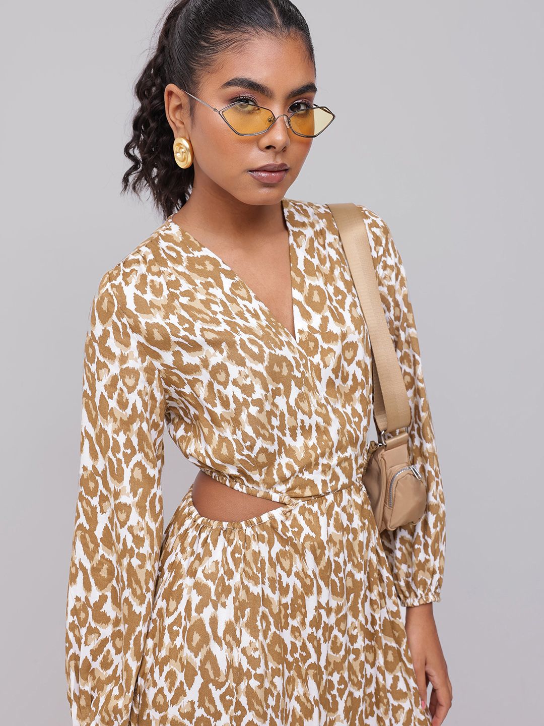 DressBerry Wild Printed With Cut Out Waist Side Slit A-Line Dress
