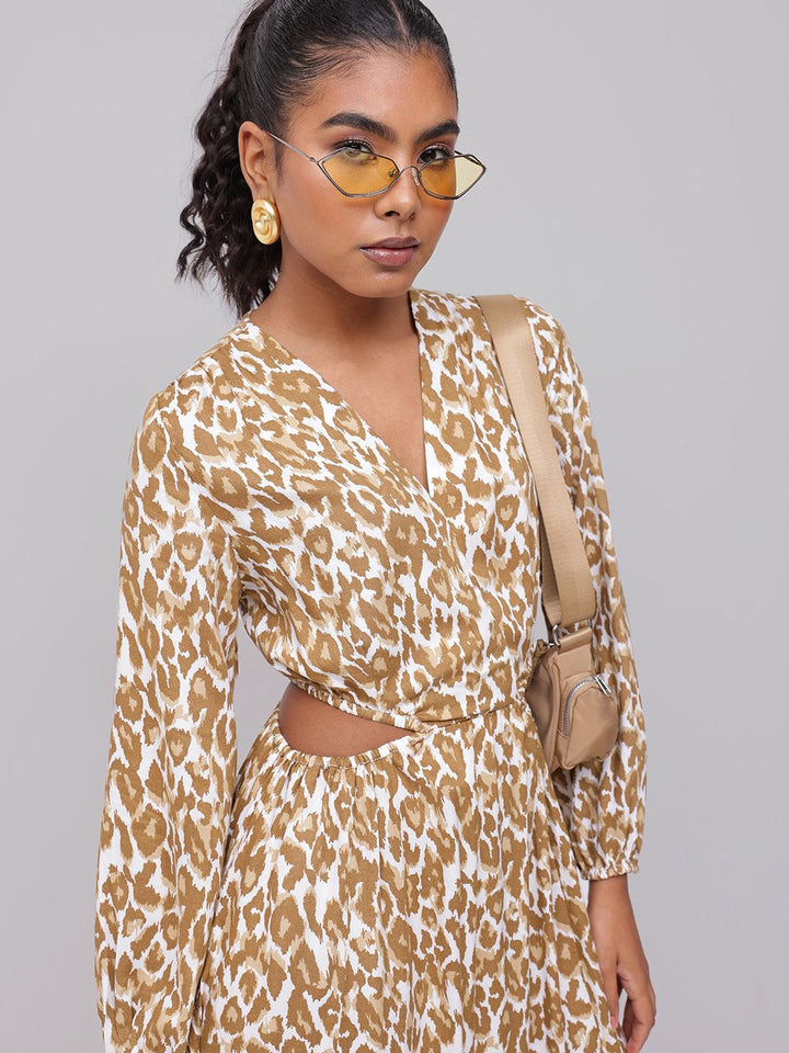 DressBerry Wild Printed With Cut Out Waist Side Slit A-Line Dress