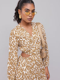 DressBerry Wild Printed With Cut Out Waist Side Slit A-Line Dress
