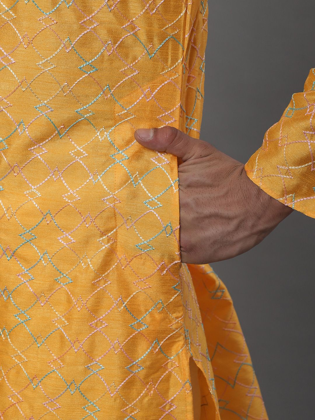 SOJANYA Embroidered Thread Work Silk Cotton Kurta with Churidar