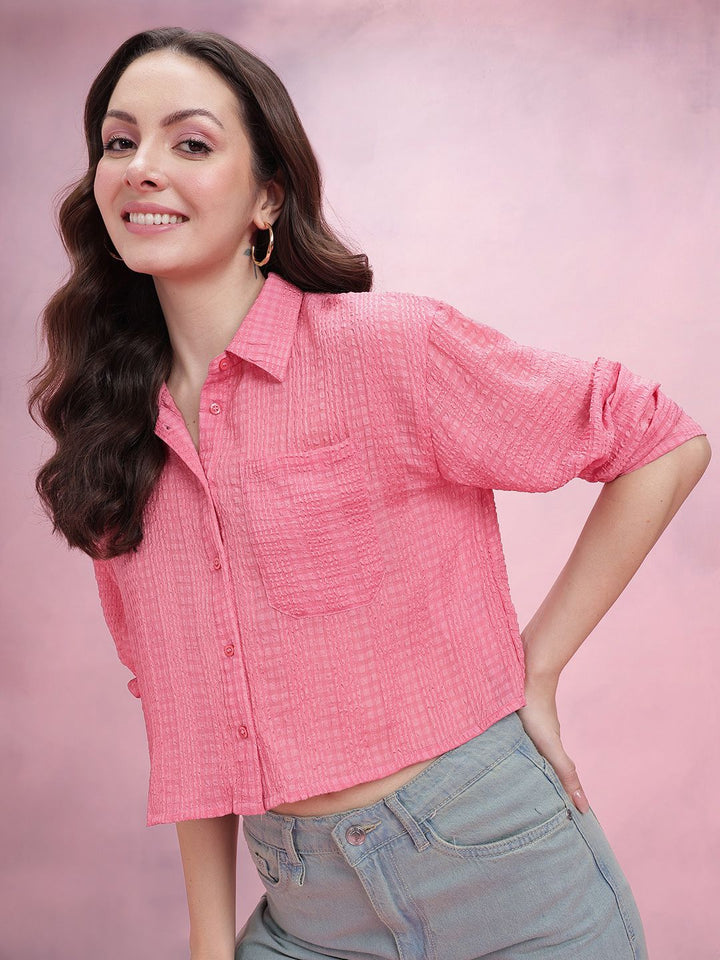 DressBerry Seersucker Checked Boxy Casual Shirt