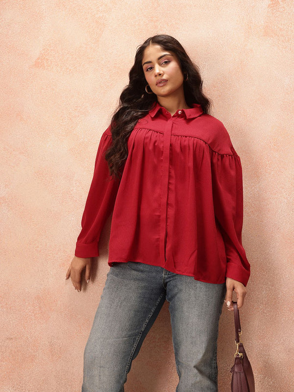Semua Mengenai Anda Plus Saiz Puff Sleeves Shirt Gaya Longline Top Longline