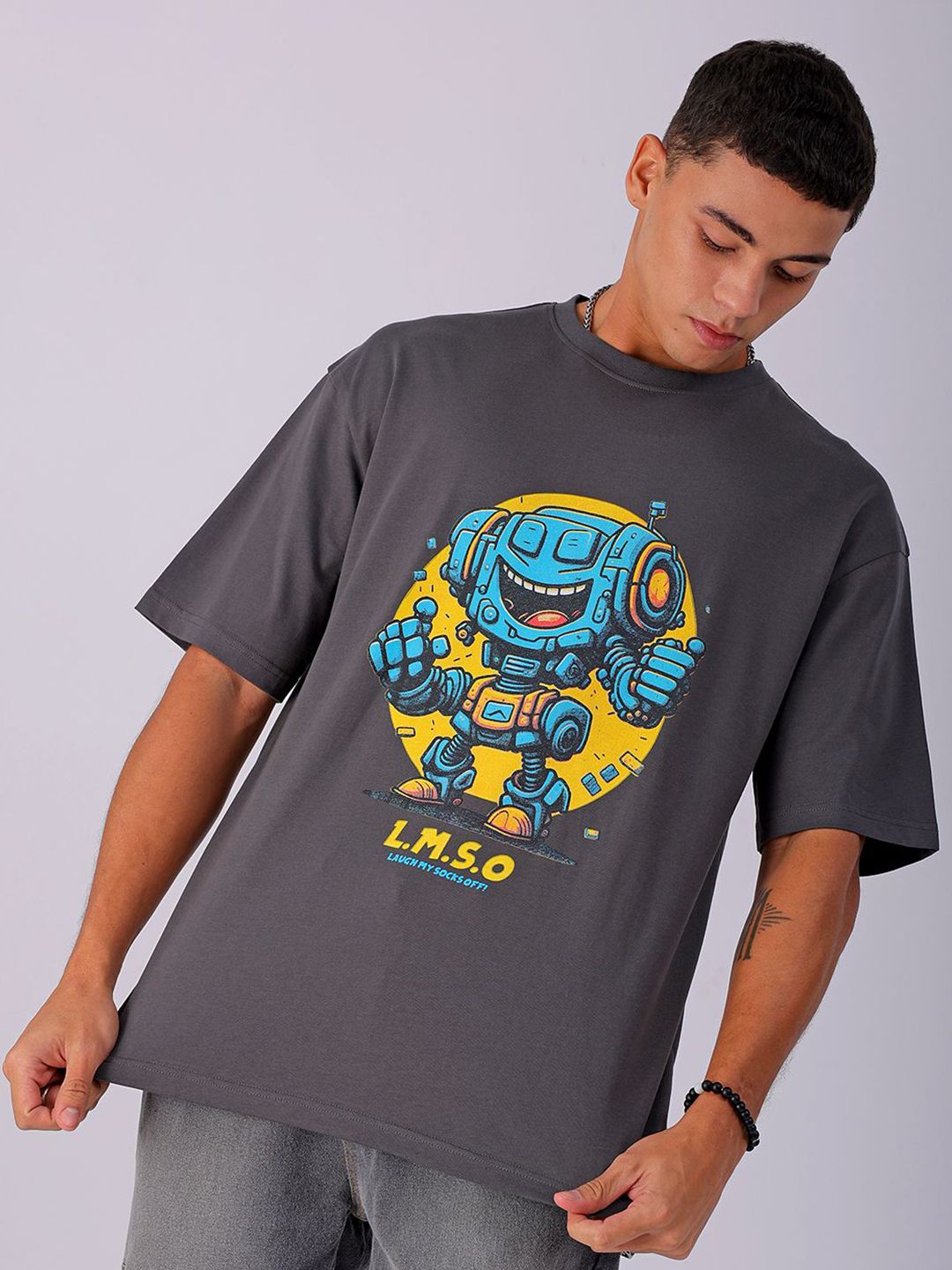 The Indian Garage Co Men Typography Printed Pure Cotton Boxy Oversized T-shirt