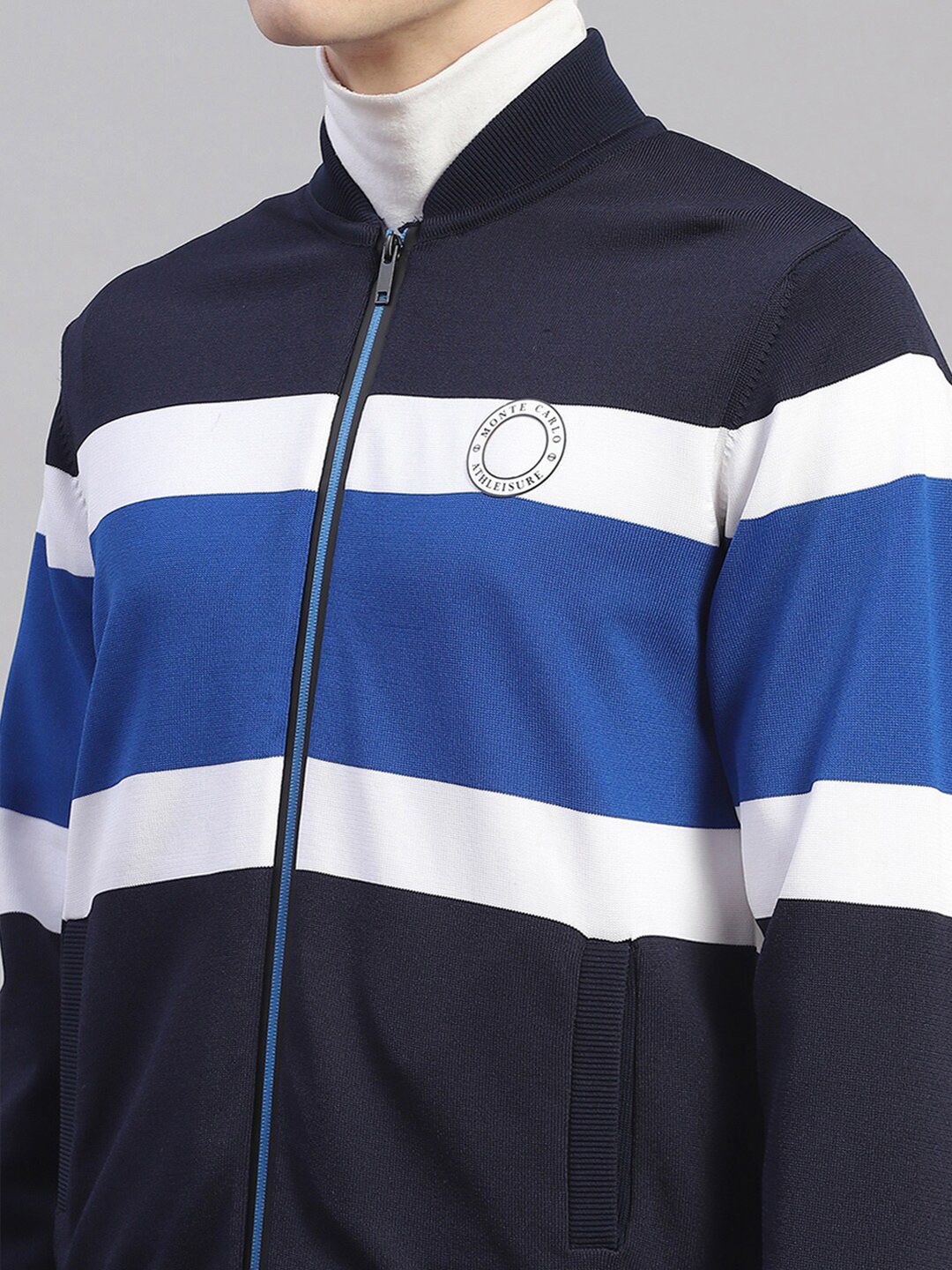 Monte Carlo Striped Stand Collar Cardigan Sweater