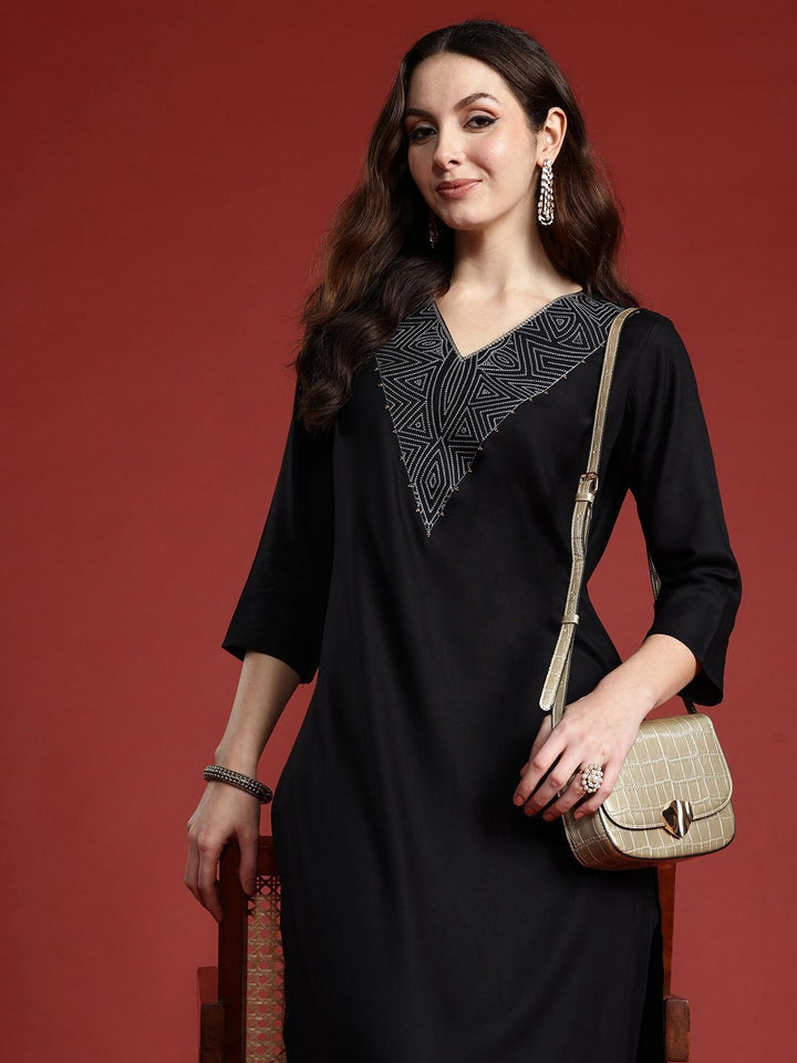 Indo Era Women Geometric Embroidered Sequinned Pure Cotton Kurta