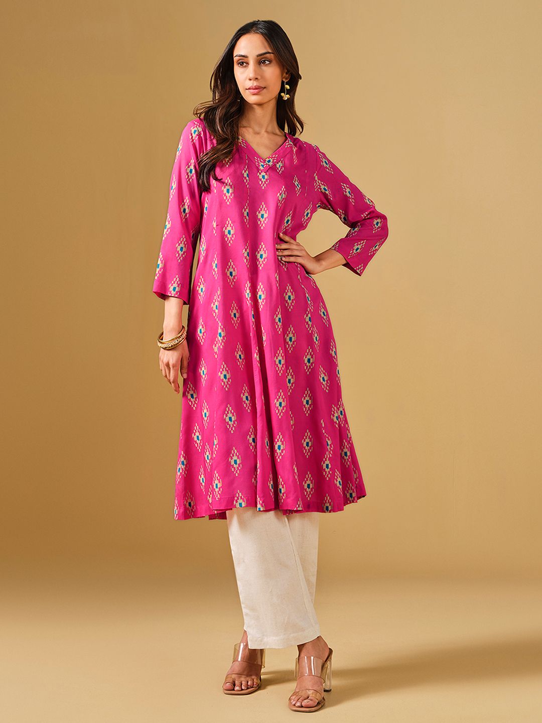 Global Desi Ethnic Motif Printed A-Line Kurta