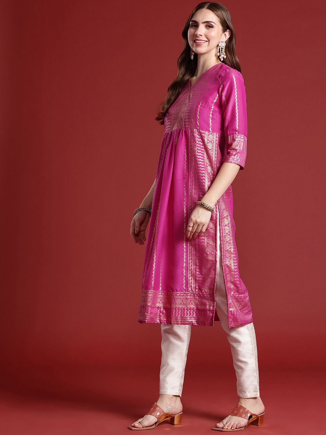 Anouk Ethnic Motifs Printed V-Neck A-Line Kurta