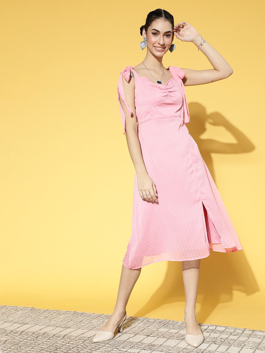Athena Women Pretty Pink Self-Design Volume Play Dress