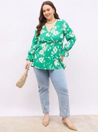 Berrylush Curve Women Floral Print Wrap Top