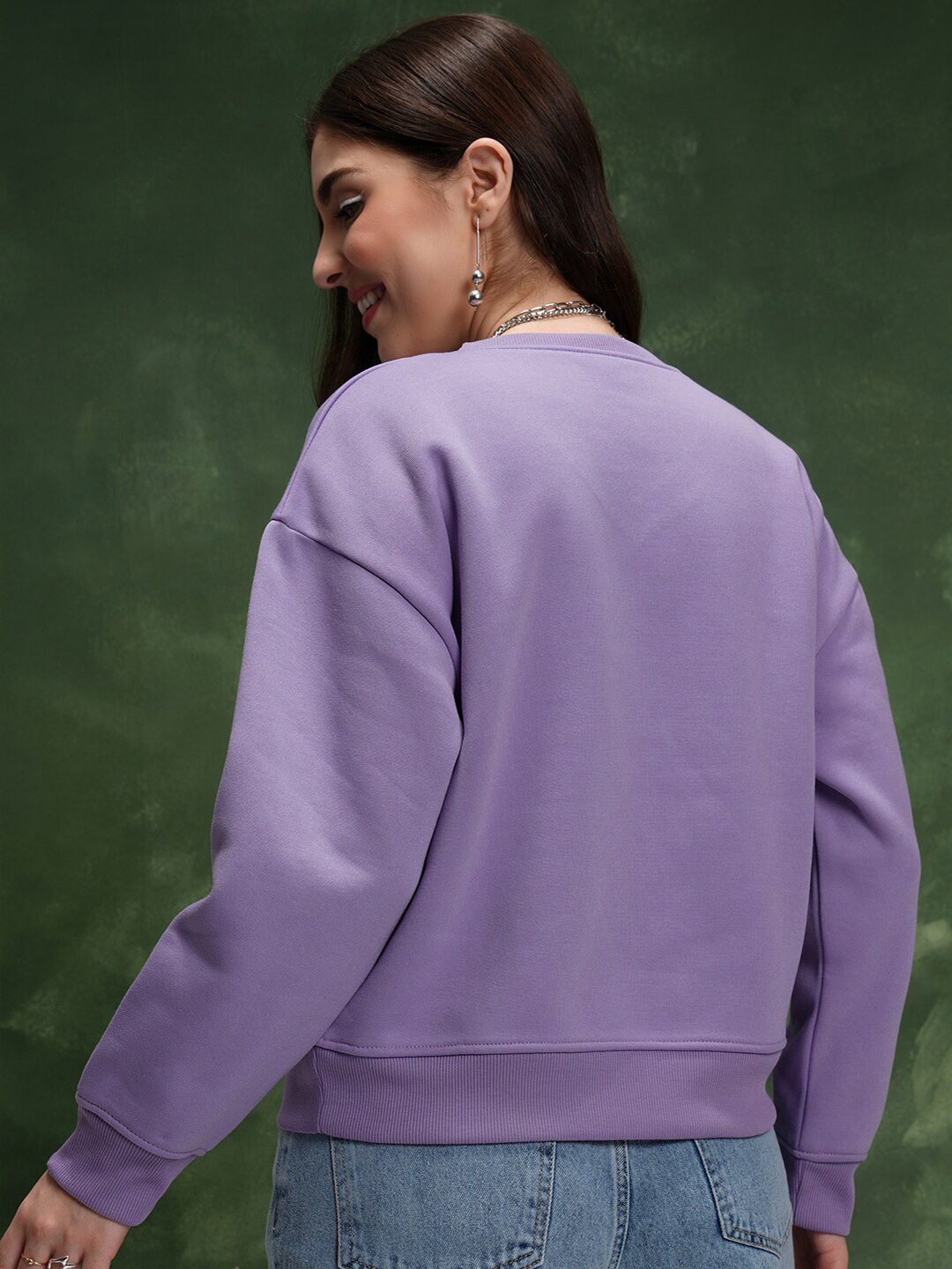 Tokyo Talkies Purple Typography Printed Drop-Shoulder Sleeves Relaxed Fit Sweatshirt