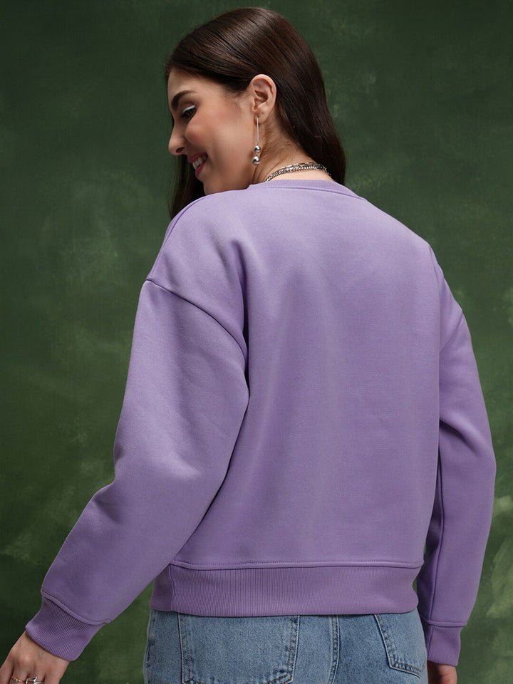 Tokyo Talkies Purple Typography Printed Drop-Shoulder Sleeves Relaxed Fit Sweatshirt