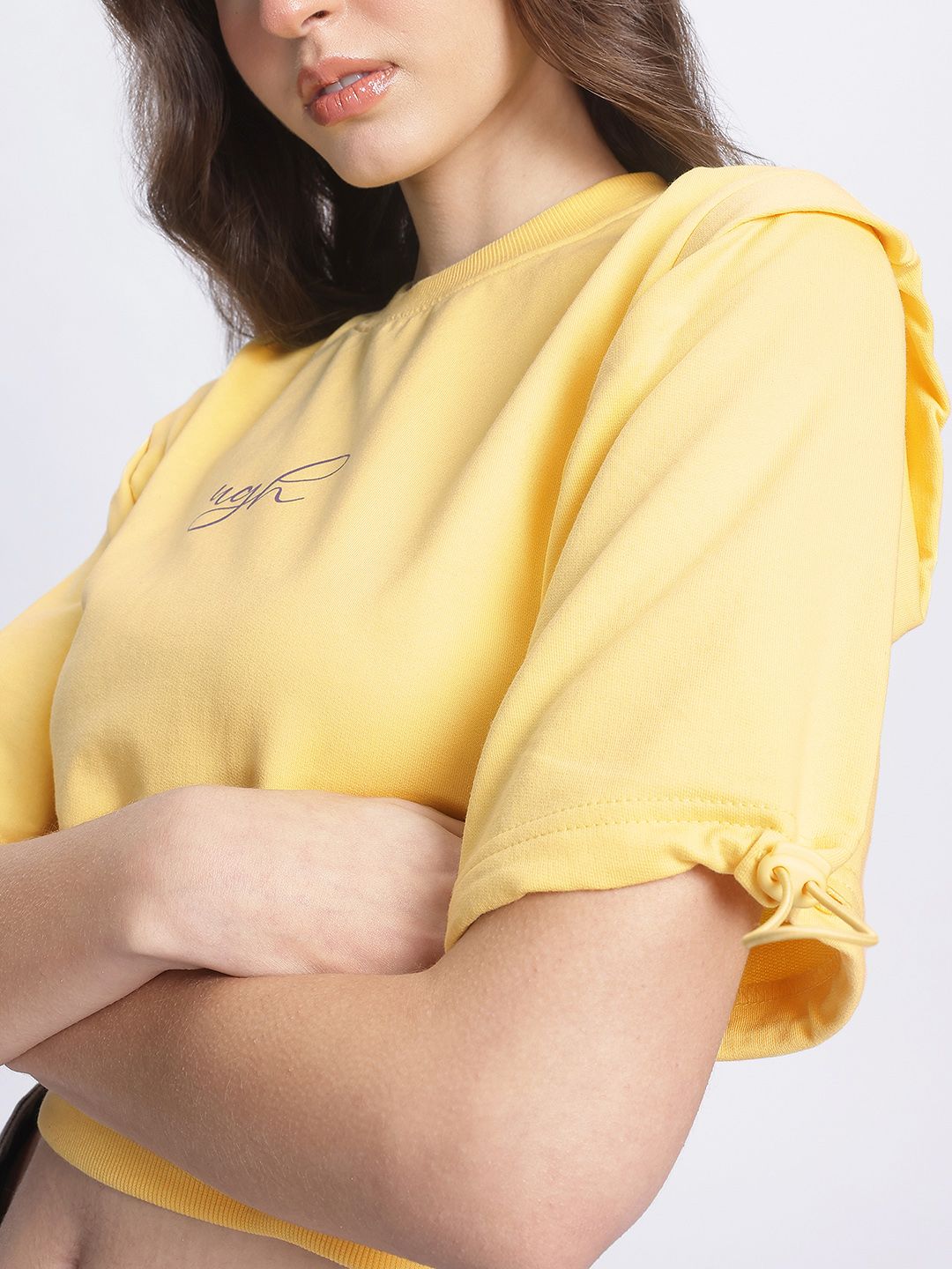 DressBerry Toggled Sleeves Crop Sweatshirt