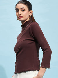 STREET 9 Ribbed High Neck Long Sleeves Regular Top