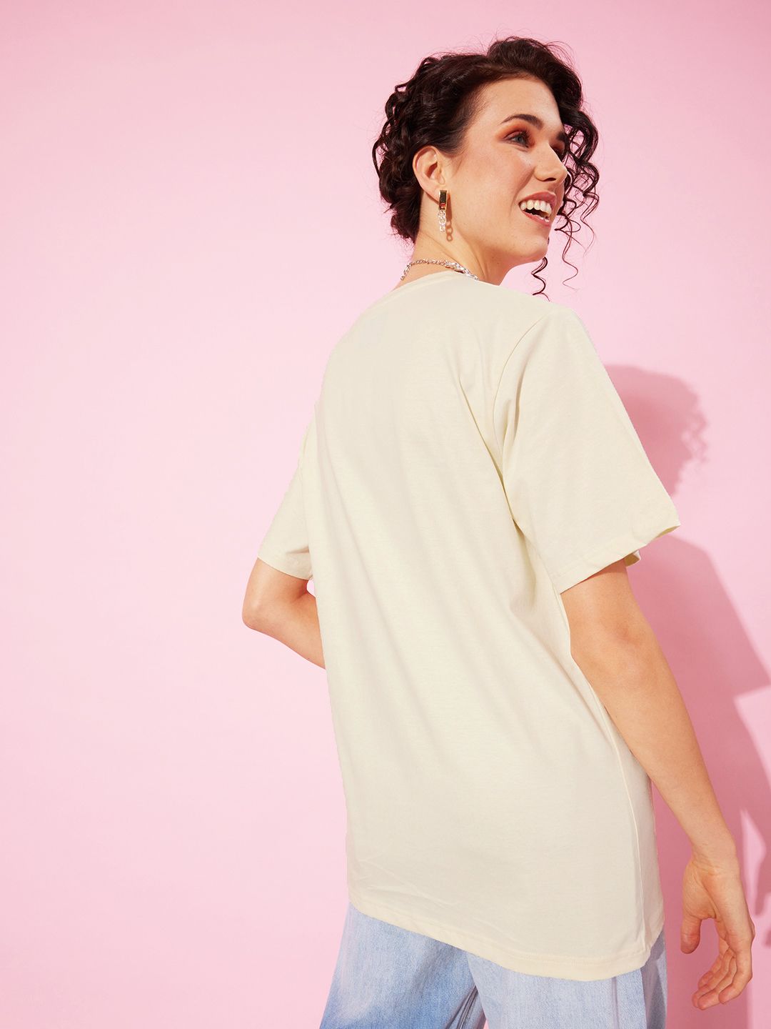 DILLINGER Off White & Green Typography Printed Oversized Pure Cotton Longline T-shirt