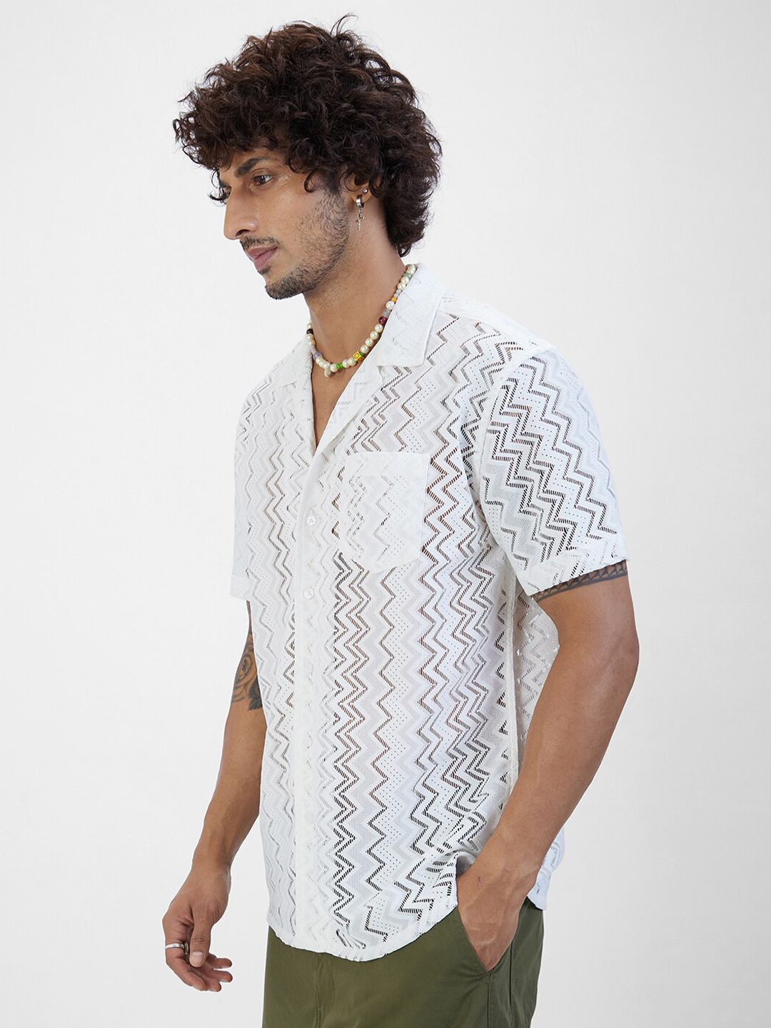 VASTRADO Self Design Short Sleeves Oversized Casual Shirt