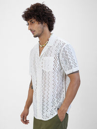 VASTRADO Self Design Short Sleeves Oversized Casual Shirt