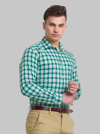 Park Avenue Men Green Slim Fit Gingham Checks Casual Organic cotton Shirt